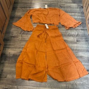 NWT Kathmandu Imports 100% cotton Boho Wide leg pants Wrap top Set